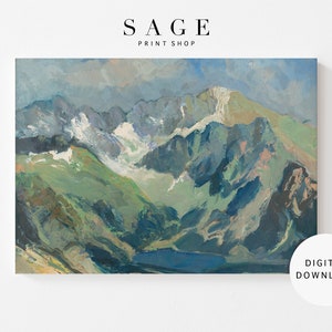 Mountain Wall Art | Mountain Landscape Painting | Alpine Lake Painting | Vintage Wall Art | Printable | 053