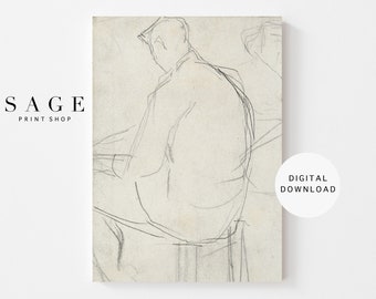 Figure Drawing, Vintage Portrait Sketch, PRINTABLE, 128