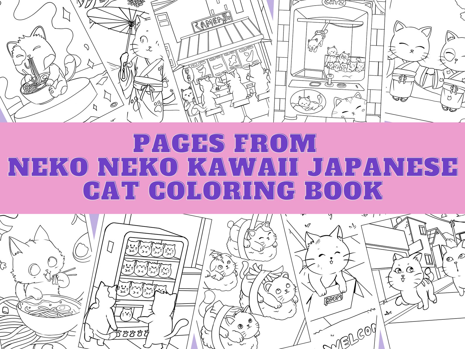 Kawaii Japanese Cat Coloring Book : 30-page PDF - Etsy