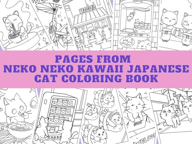 Kawaii Japanese Cat Coloring Book : 30-page PDF - Etsy