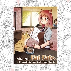 Cat Café - Kawaii Anime Coloring Book for Children and Adults : 30-Page PDF