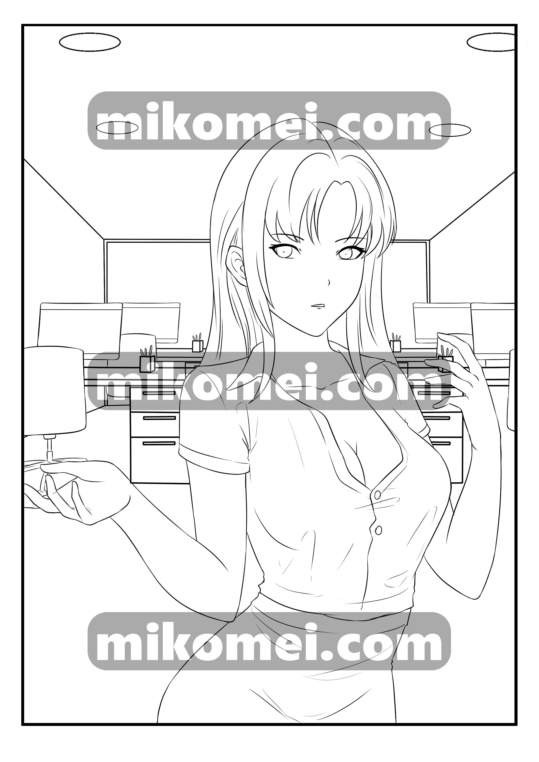 Anime Girls Coloring Pages: Sexy Office Anime Girls 15-Pack | Etsy