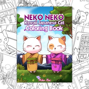 Kawaii Japanese Cat Coloring Book : 30-Page PDF