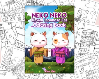 Kawaii Japanese Cat Coloring Book : 30-Page PDF