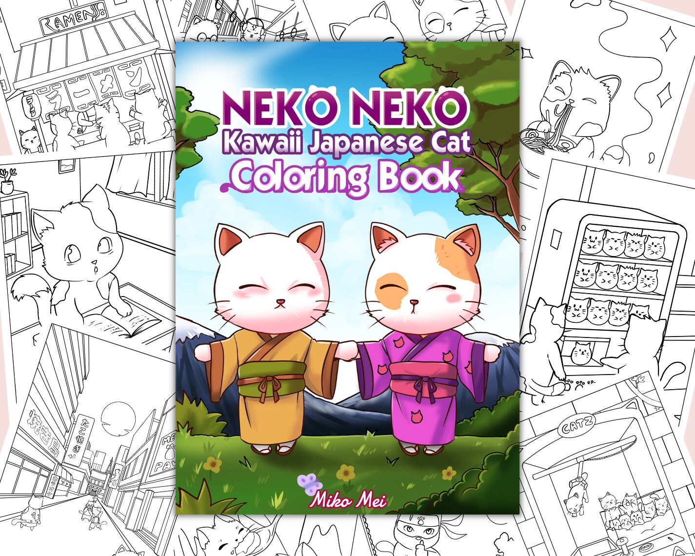 Kawaii Japanese Cat Coloring Book : 30-page PDF - Etsy