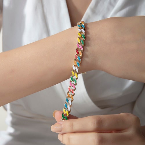 Bracelet multicolored shops enamelled handmade sterling silver 925 | 14K Gold