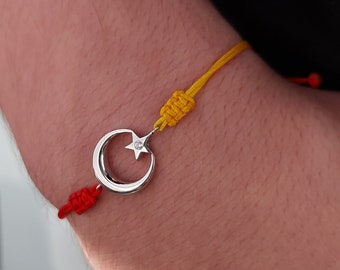 Star and Crescent Bracelet with Diamond Stone and Parachute Rope -  For Turkish Football Fans Bracelet made of 925 Silver Selection