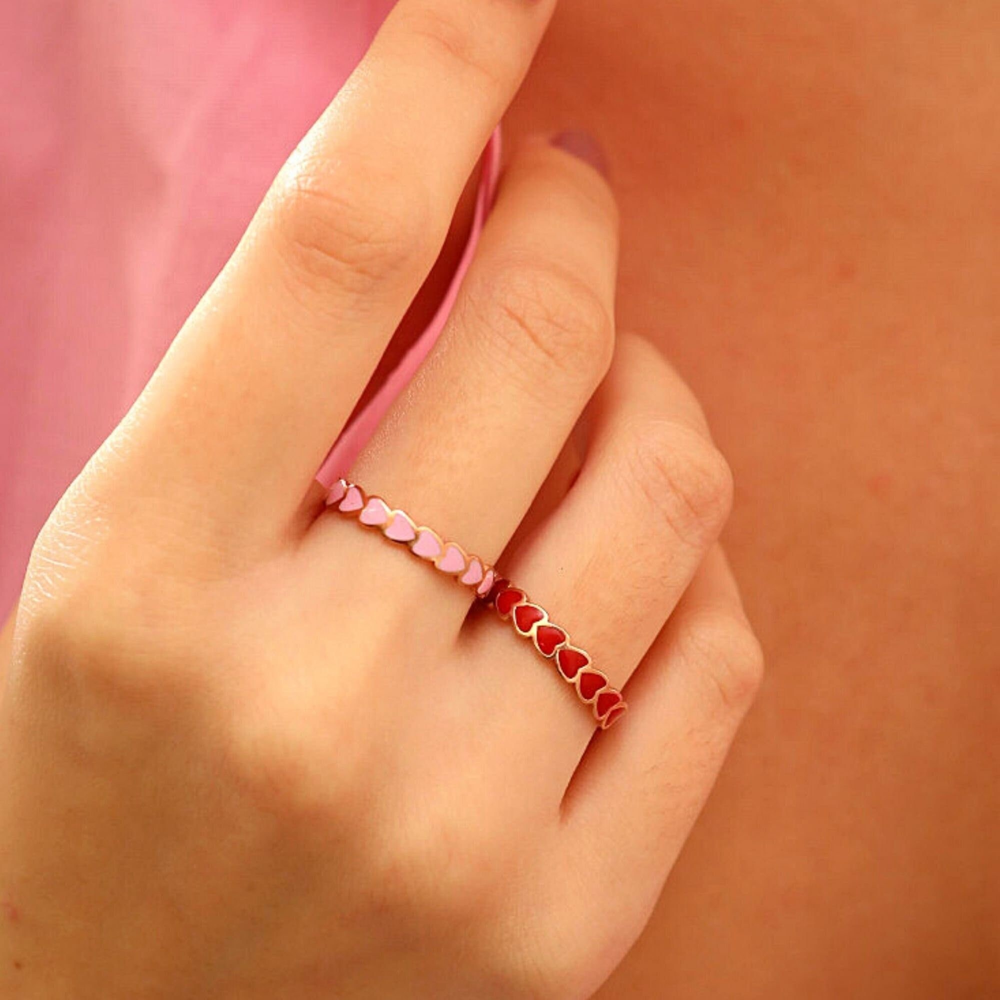 Pink Enamel Smiley Heart Ring, Christian Rings