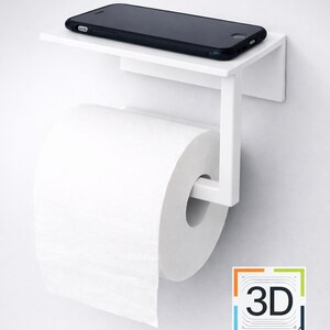 Toilet Paper Holder with Phone Shelf STL File - Bathroom Organizer 3D Print Download - WC Accessory, Restroom Decor, Practical 3D Model