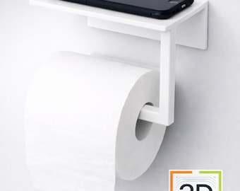 Toilet Paper Holder with Phone Shelf STL File - Bathroom Organizer 3D Print Download - WC Accessory, Restroom Decor, Practical 3D Model