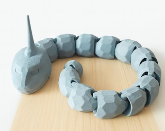 Articulated Rock Snake STL File - Flexi Stone Monster 3D Print - Anime Inspired Fidget Toy, Print in Place 3D Model