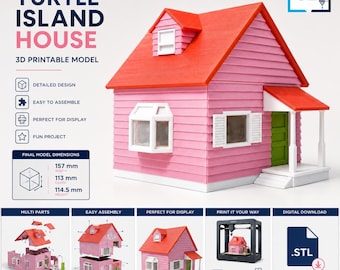 Turtle Island House STL | Tropical Martial Arts House | 3D Printable Beach Diorama | Retro Anime Inspired Display Model