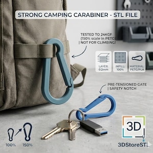 Starke 3D gedruckte Karabiner STL-Datei | Camping Ausrüstung Organizer | Allzweckclip für EDC Schlüsselbund | Digitaler Download für Makers 3DStoreSTL