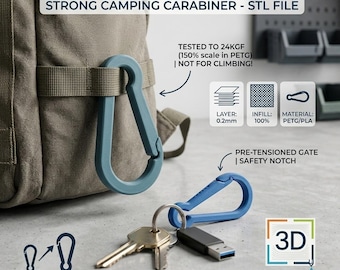 Strong 3D Printed Carabiner STL File | Camping Gear Organizer | Utility Clip for EDC Keychain | Digital Download for Makers 3DStoreSTL