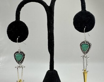 Long Drop Gold and Silver Gem Earrings