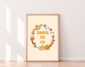 Thanksgiving Card, Printable Thankful For You Card, Thanksgiving Decoration, Turkey Day Printable, Autumn Decor, Digital Download