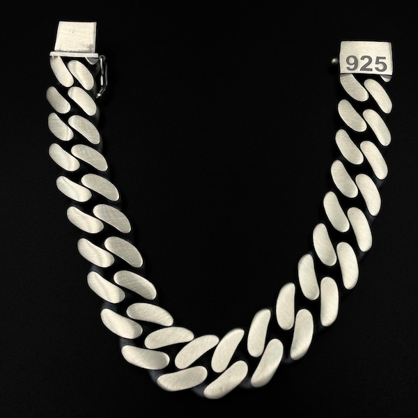Herrarmband i sterlingsilver med kubansk länk på 15 mm, armband i silver med kantkedja i 925 silver, herrsmycken i massivt silver, present