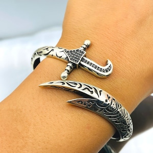Men Zulfiqar Design Bracelet, Religious Sword Silver