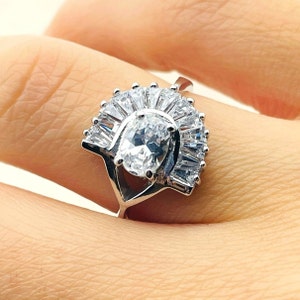 White Zircon Womens Ring, Turkish Handmade Ring, Wedding Ring, Ladies Jewelry, 925k Sterling Silver, Gift Her, Gift Wife, Anniversay Gift