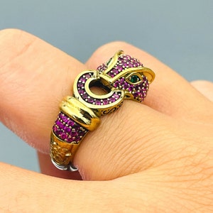 Tiger Model Ring, Pink Ruby Stone Ring, Silver Handmade Ladies Ring, 925k Sterling Silver, Animal Ring, Womens Jewelry, Gift For Her