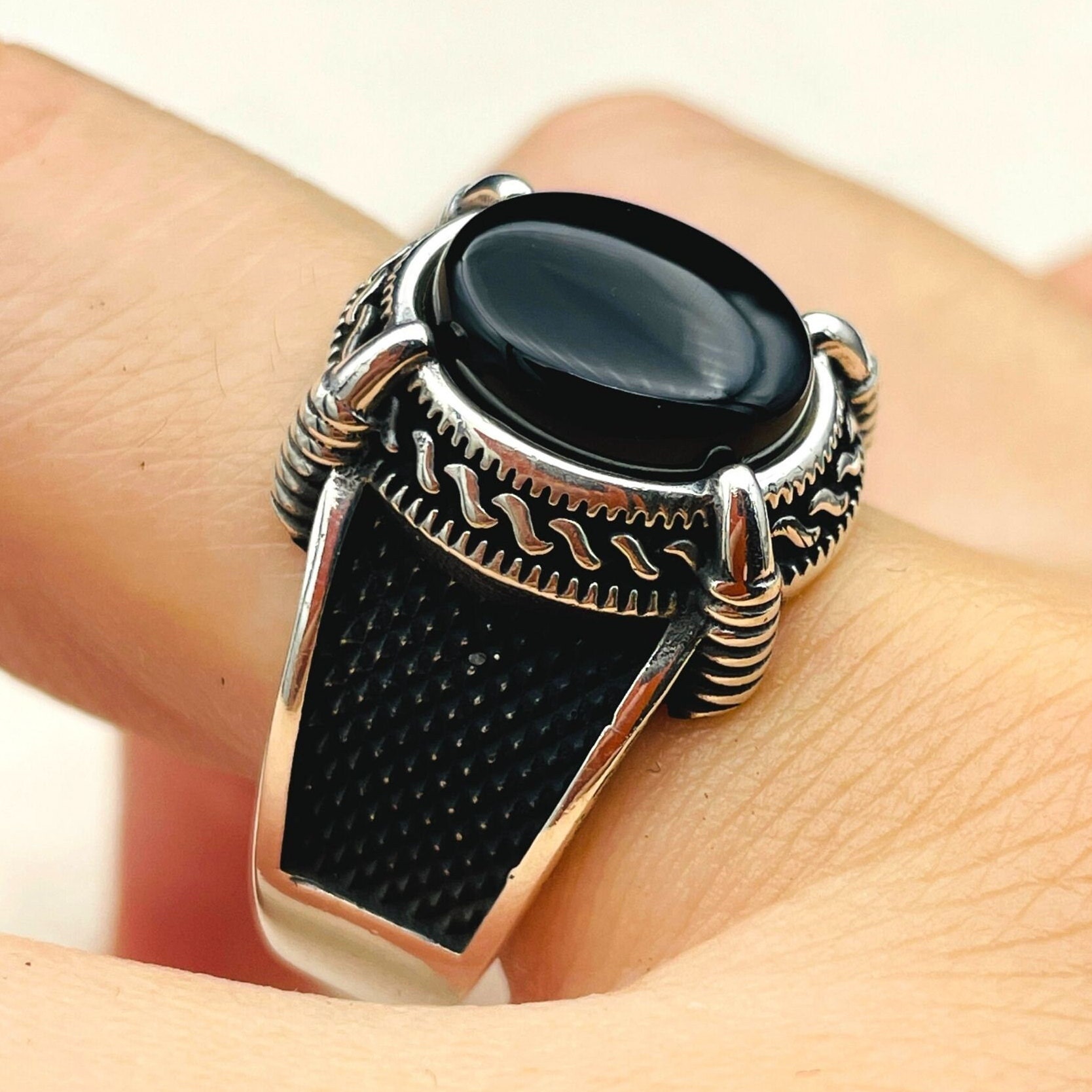 Men's Handmade Onyx Sterling Silver Ring: Turkish Design - Etsy