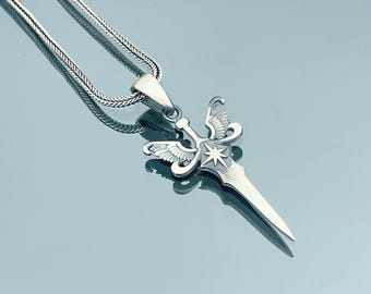 Winged Sword Pendant: Handmade 925 Sterling Silver Necklace