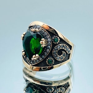 Bague émeraude pour femme, bijoux en pierre verte, argent sterling 925, bague turque faite main, cadeau pour elle, bague ottomane Hurrem Sultan, cadeau mère