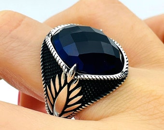 Chevalière Argent 925 Saphir Bleu - Fait Main Joaillerie Ottoman