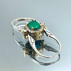 Zwei in einem Eins Ring, Ottomane Stil Oval geschnitten Grün Smaragd und Blau Aquamarin 2 Band Ring, außergewöhnlicher Geschenk Ring