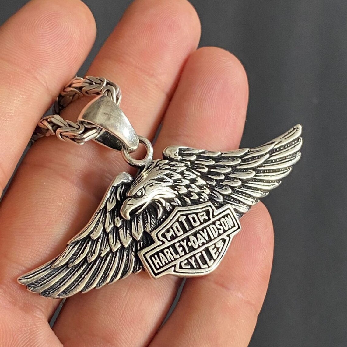 Harley Davidson Necklace Pendant Solid 925 Silver Pendant Etsy