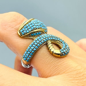 Turquoise Snake Ring, Blue Stone Serpent Ring, Sterling Silver Ring, Animal-Inspired Jewelry for Women, Ladies Silver Ring, Gift For Her
