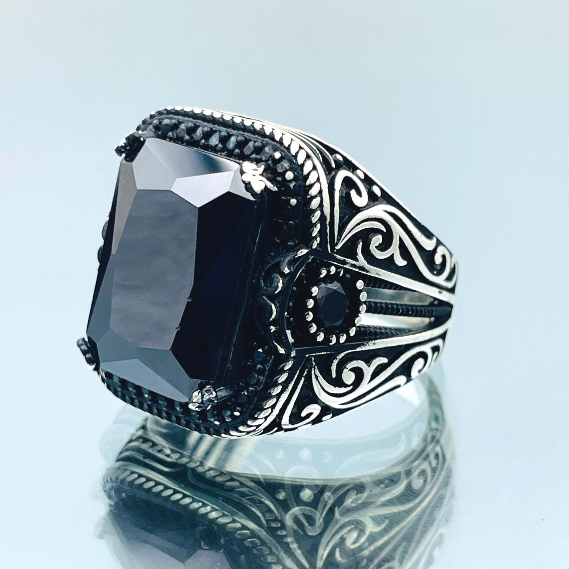 Men's Black Onyx Ring: Handmade Turkish 925 Sterling Silver - Etsy