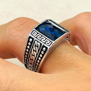 Blue Sapphire Gemstone Ring, Handmade Silver Ring, Mens 925 Sterling Silver Ring, Statement Ring, Minimalist Silver Ring, Unique Ring