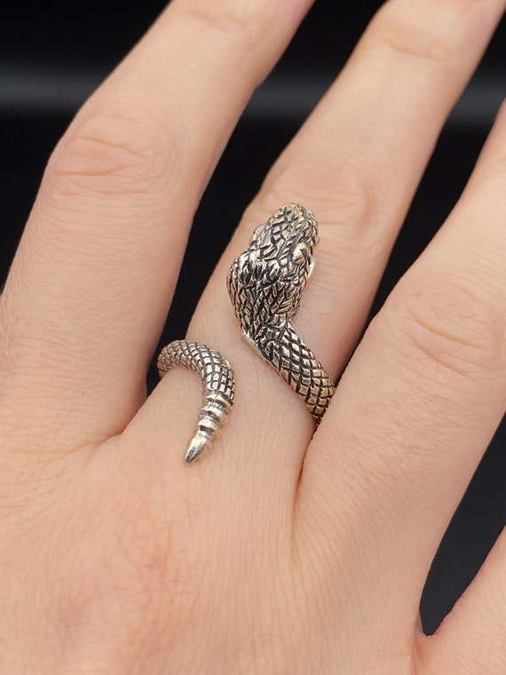 SILVER SNAKE NARROW RING ‹EXCLUSIVE > Vintage 925 Silver Snake Ring: Adjustable Reptile Wrap - Etsy