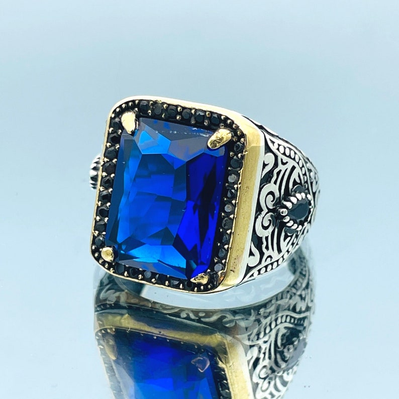 Mens Blue Sapphire Stone Ring Turkish Handmade Ring Ottoman - Etsy