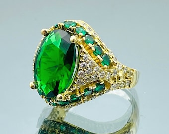 Handmade Emerald Stone Ring: 925 Sterling Silver Ottoman Style