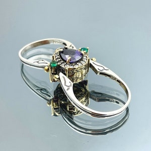 Zwei in einem Einem Ring, Lila Amethyst und Champagner Citrin 2-Band Frauenring, Geschenk für sie, Geschenk für Frau, Geburtstagsgeschenk Ring