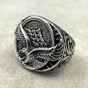 Silver Men Ring, Handmade Animal Jewelry, Eagle Ring Mens, Sterling Silver Eagle Ring, Angry Eagle Ring, Eagle Style Gift Gift For Him