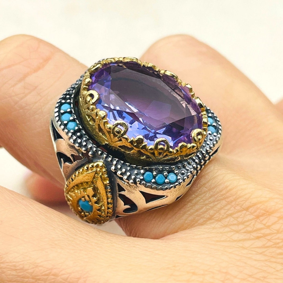 Mens Amethyst Ring: Turkish Handmade 925 Sterling Silver - Etsy