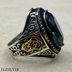Men's Emerald Stone Silver Ring, Turkish Handmade Ring, 925k Sterling ...