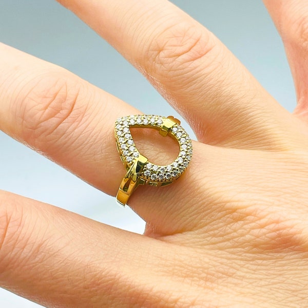 ハンドメイドのティアドロップリング：925スターリングシルバー、トルコデザイン