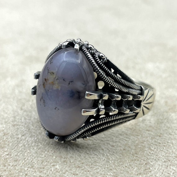 Yemeni Aqeeq Stone Ring: Handmade 925 Sterling Silver Ottoman Ring