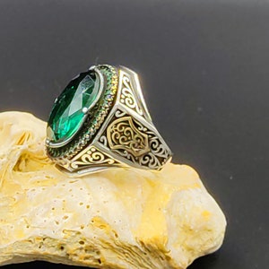 Men's Emerald Stone Silver Ring, Turkish Handmade Ring, 925k Sterling ...