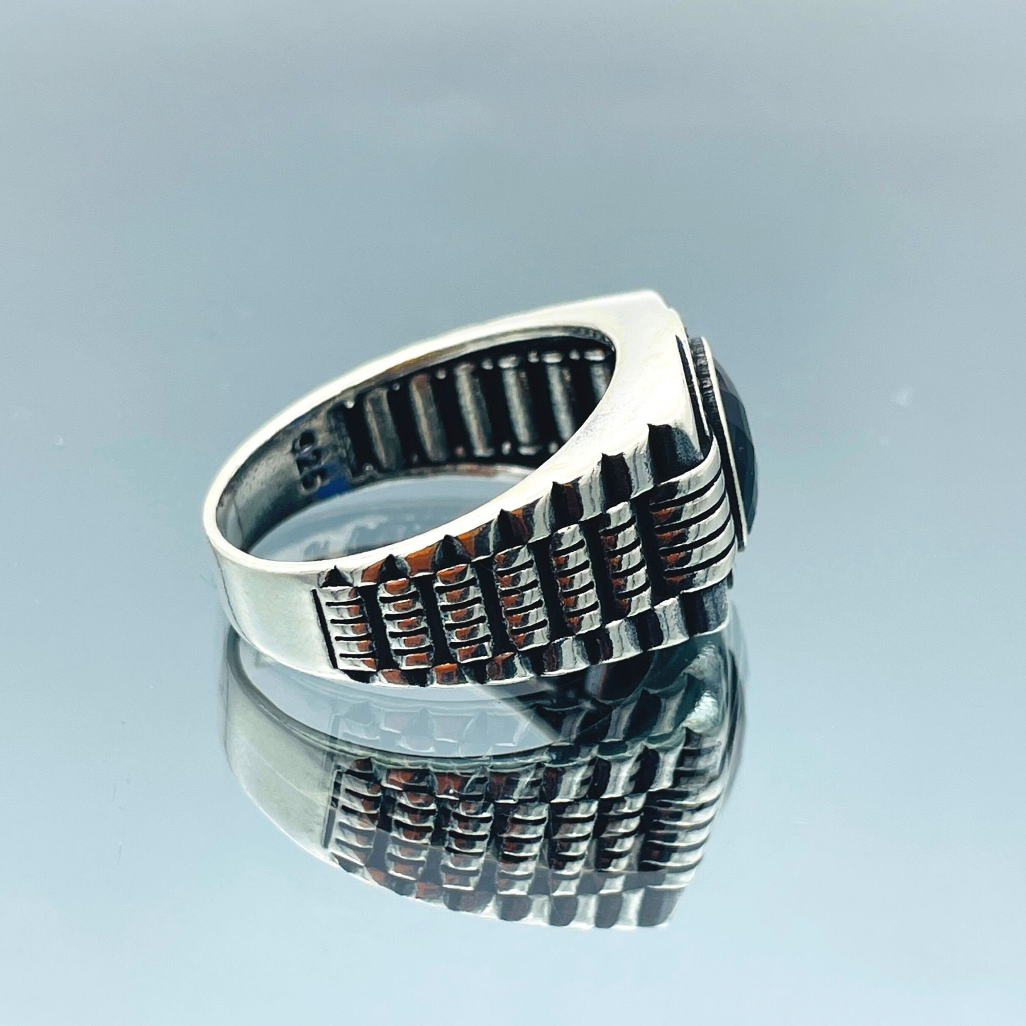 Byzantine Ring For Men - 925 Solid Sterling Silver Handmade Ring With Created Zircon Gemstone, Unique Ethnic Jewelry