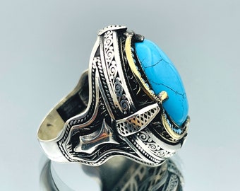 Anello da uomo in argento sterling e turchese n. 8, misura 12 - Italia Anello da uomo in argento sterling e turchese n. 8, misura 12 - Italia