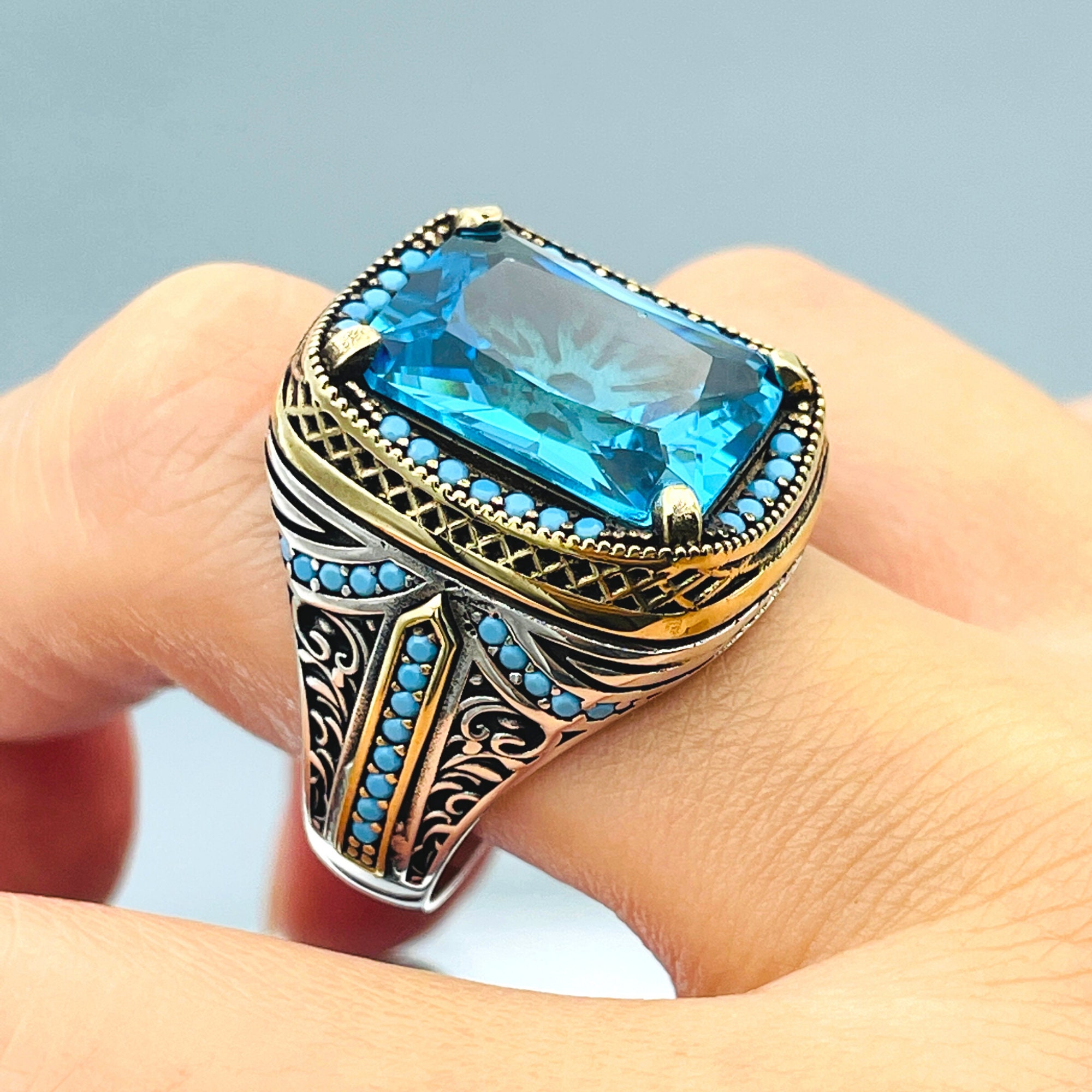 Silber 925 Schmuck Ring Aquamarin Party 925 Sterling Silber Ringe