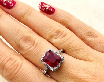 Red Ruby Squared Stone Womens Ring, Turkish Handmade Ladies Red Ruby Squared Stone Womens Ring, Turkish Handmade Ladies