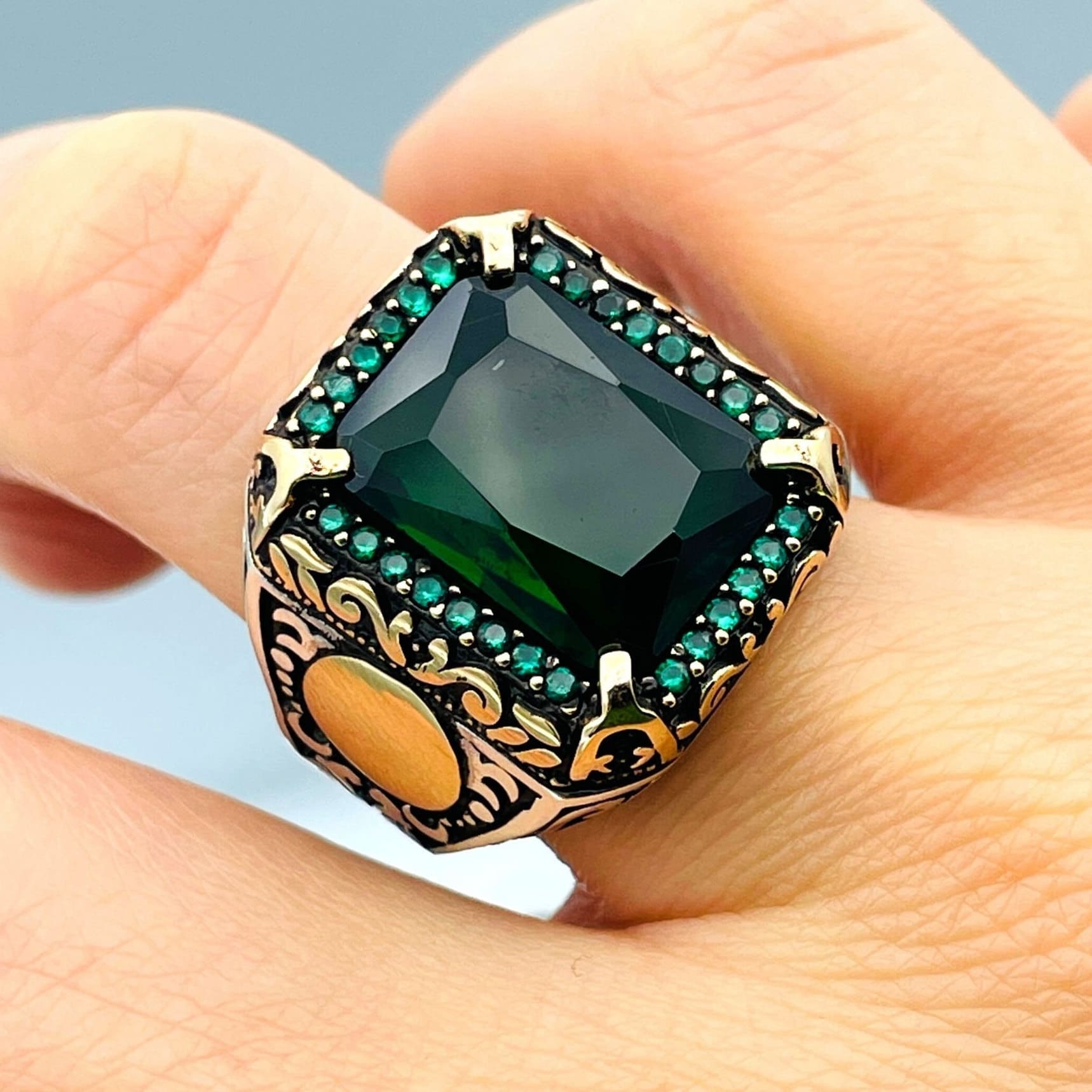 Green stone ring men clearance