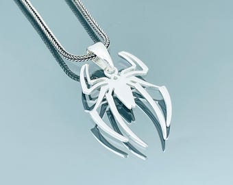 Sterling Silver Spider Pendant Necklace: Handmade Gothic Jewelry