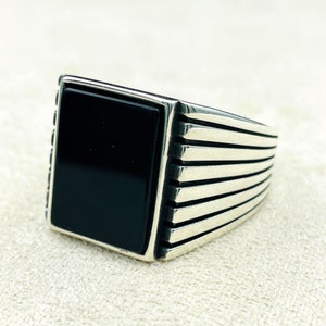 Men&#39;s Black Onyx Stone Handmade Silver Ring, Classic Men Ring, Natural Stone Ring, Rings for Men, Onyx Men Jewelry, 925 Sterling Silver